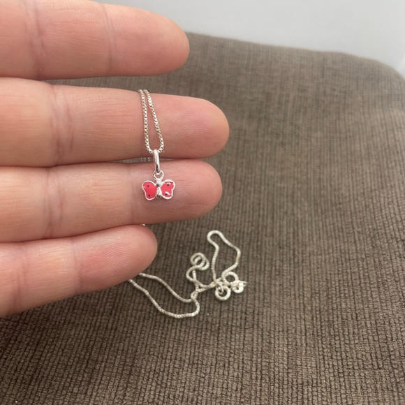 Sterling silver pink enamel butterfly necklace - Picture 5 of 7